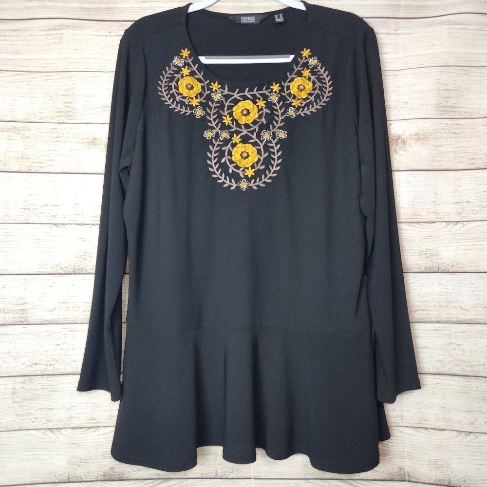 Dennis by Dennis Basso Women Black Long Sleeve Top Size Large Beaded